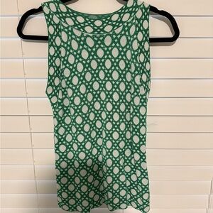Ann Taylor Green and White Patterned Knit Tank
